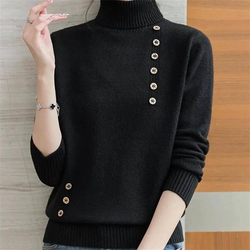 Herbst Winter Neue frauen Pullover frauen High Neck Strick Pullover Lose Koreanische Mode Warme frauen Top 2XL schwarz von Joom DACH