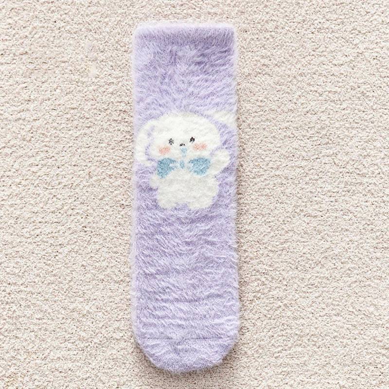 Herbst Winter Niedliche Kaninchen Korallenfleece Socken für Damen Weiche Thermische Mittelhohe Socken Paar Zuhause Boden Schlafen Kniestrümpfe One Size von Joom DACH