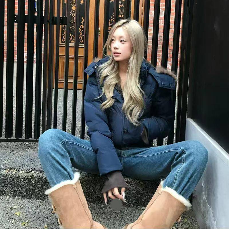 Herbst Winter Pelz Kapuzenjacke Damen Oberbekleidung Dicke Daunen Baumwolle Gepolstert Slim Kurz Parkas Weiblich Cropped Puffer Bubble Coat XL von Joom DACH