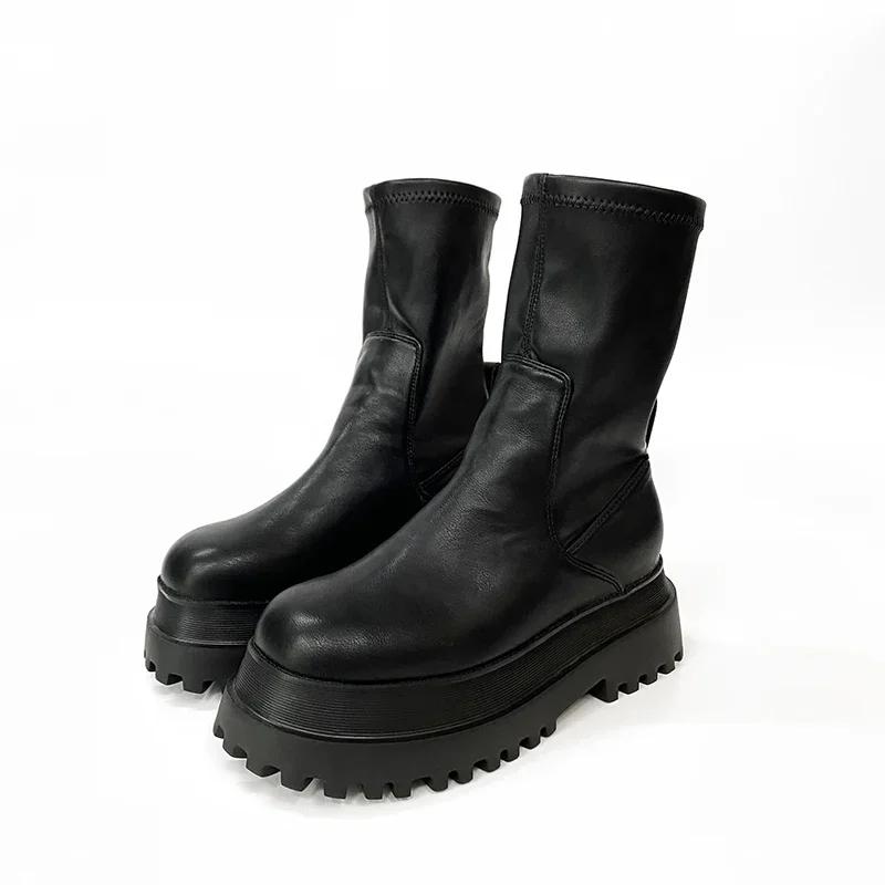 Herbst Winter Plateau Stiefel Damen Runde Zehenpartie Dicke Sohle Lange Stiefel Damen Komfort Reißverschluss Flache Bikerstiefel Rutschfest Hohe Absätze 37 von Joom DACH