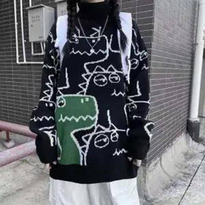 Herbst Winter Pullover Damen Rollkragen Verdickt Cartoon Mode Lässig Mädchen Student Pullover Mantel Tide S von Joom DACH