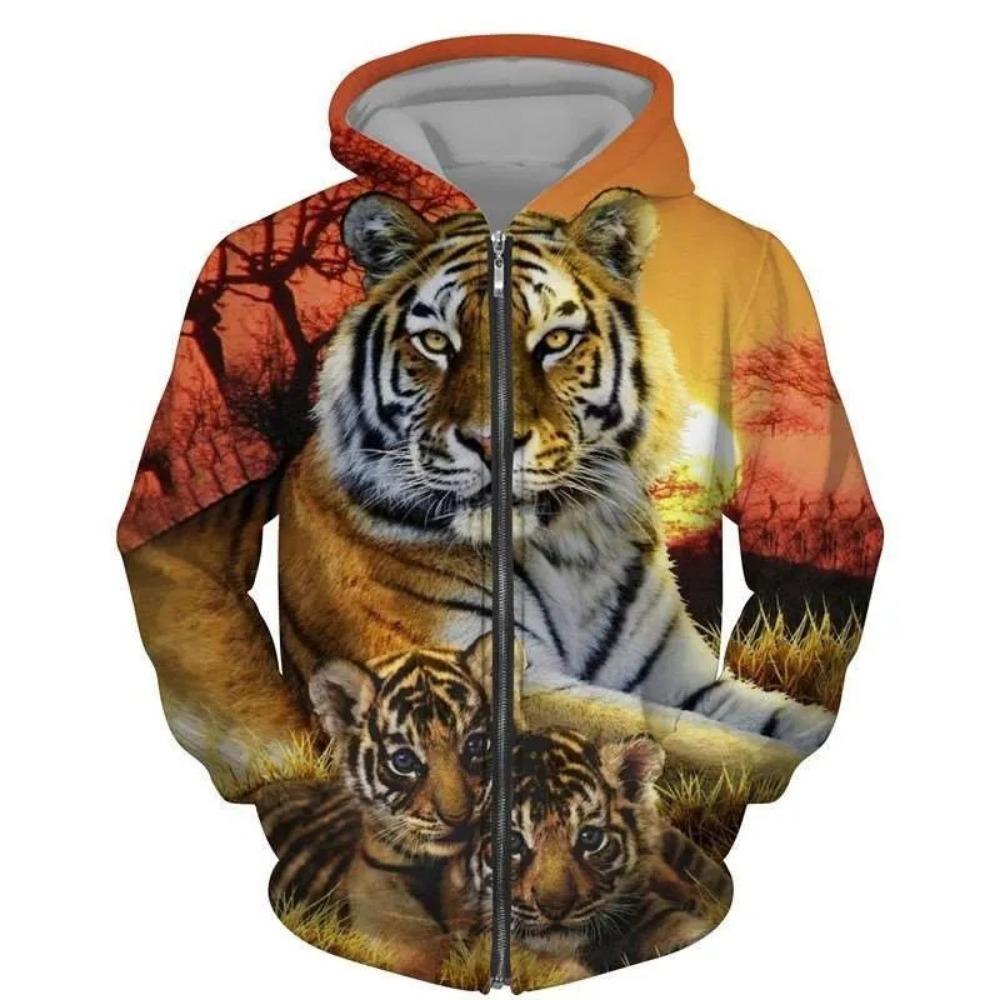Herbst Winter Reißverschluss Hoodies Mantel Frauen Hirsch Tiger Farbe 3D gedruckt Herren Reißverschluss Sweatshirt Herren Casual Cardigan Jacke S von Joom DACH