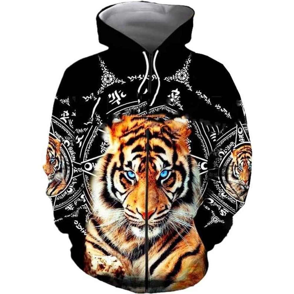 Herbst Winter Reißverschluss Hoodies Mantel Frauen Hirsch Tiger Farbe 3D gedruckt Herren Reißverschluss Sweatshirt Herren Casual Cardigan Jacke XXL von Joom DACH
