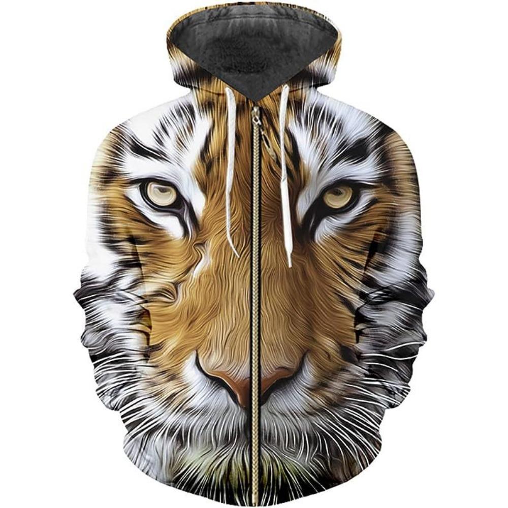 Herbst Winter Reißverschluss Hoodies Mantel Frauen Hirsch Tiger Farbe 3D gedruckt Herren Reißverschluss Sweatshirt Herren Casual Cardigan Jacke XXL von Joom DACH
