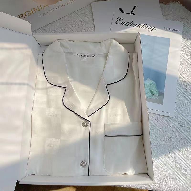 Herbst-Winter-Revers-Cardigan für Damen, 2-teiliges Set, weiche Nachtwäsche aus Eisseide für Damen, einfache, einfarbige, elegante Damen-Sets XXL von Joom DACH