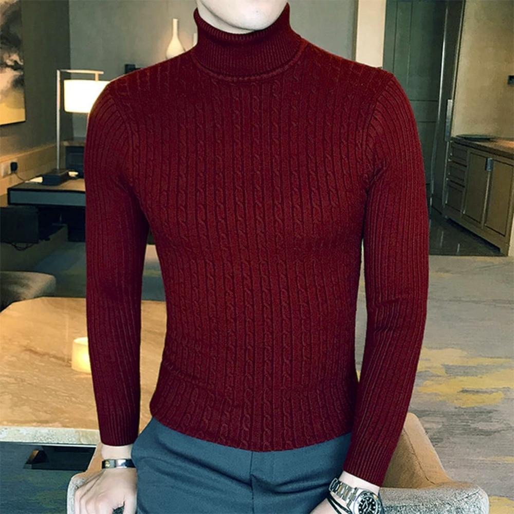 Herbst Winter Rollkragen Pullover Warme Einfarbig männer Pullover Schlank Pullover männer Gestrickte pullover Bodenbildung Shirt Asia XXL weinrot von Joom DACH