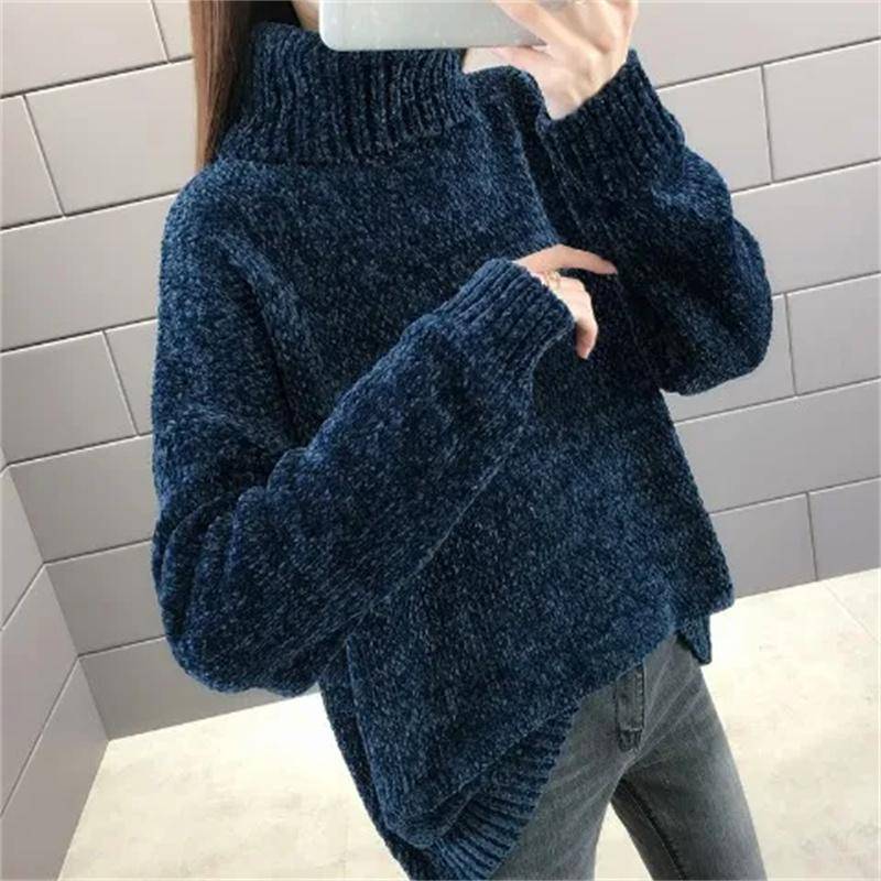 Herbst Winter Rollkragenpullover Damen Locker Elastisch Dick Gestrickte Pullover Uni Damen Warmes Basic-Shirt L von Joom DACH