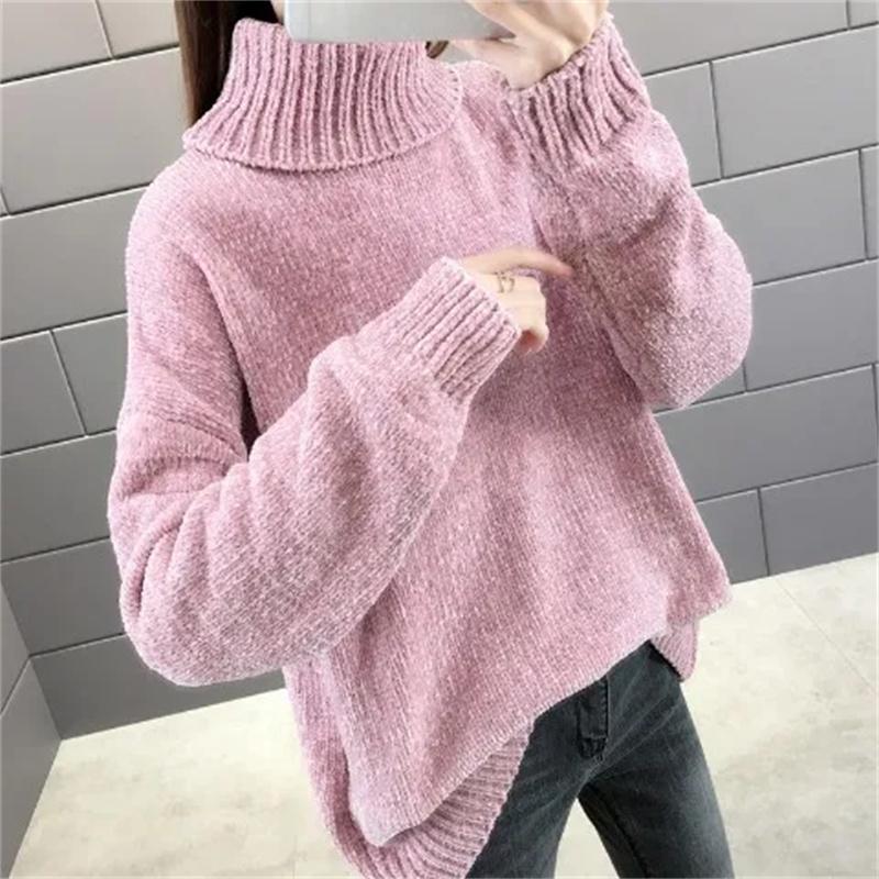 Herbst Winter Rollkragenpullover Damen Locker Elastisch Dick Gestrickte Pullover Uni Damen Warmes Basic-Shirt M rosa von Joom DACH