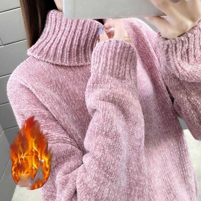 Herbst Winter Rollkragenpullover Damen Locker Elastisch Dick Gestrickte Pullover Uni Damen Warmes Basic-Shirt S dunkel rosa von Joom DACH