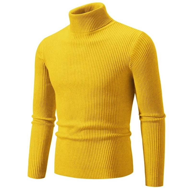 Herbst Winter Rollkragenpullover Männer Warme Gestrickte Einfarbig Pullover männer Slim Fit Casual Rollkragen Strickwaren Mann Pullover L gelb von Joom DACH