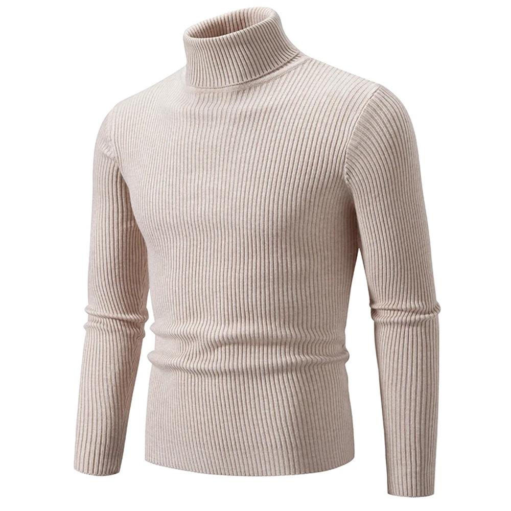 Herbst Winter Rollkragenpullover Männer Warme Gestrickte Einfarbig Pullover männer Slim Fit Casual Rollkragen Strickwaren Mann Pullover L beige von Joom DACH