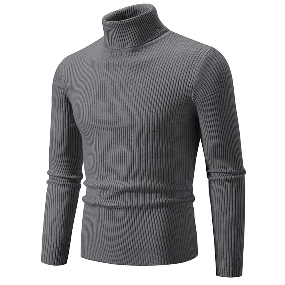 Herbst Winter Rollkragenpullover Männer Warme Gestrickte Einfarbig Pullover männer Slim Fit Casual Rollkragen Strickwaren Mann Pullover L dunkelgrau von Joom DACH