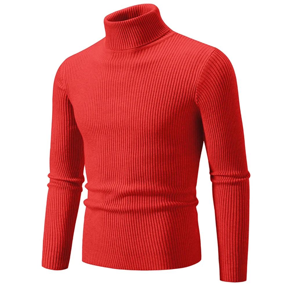 Herbst Winter Rollkragenpullover Männer Warme Gestrickte Einfarbig Pullover männer Slim Fit Casual Rollkragen Strickwaren Mann Pullover L rot von Joom DACH