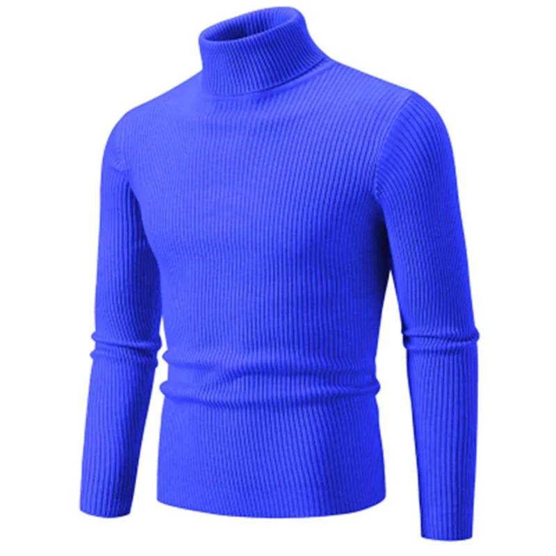 Herbst Winter Rollkragenpullover Männer Warme Gestrickte Einfarbig Pullover männer Slim Fit Casual Rollkragen Strickwaren Mann Pullover XL königsblau von Joom DACH