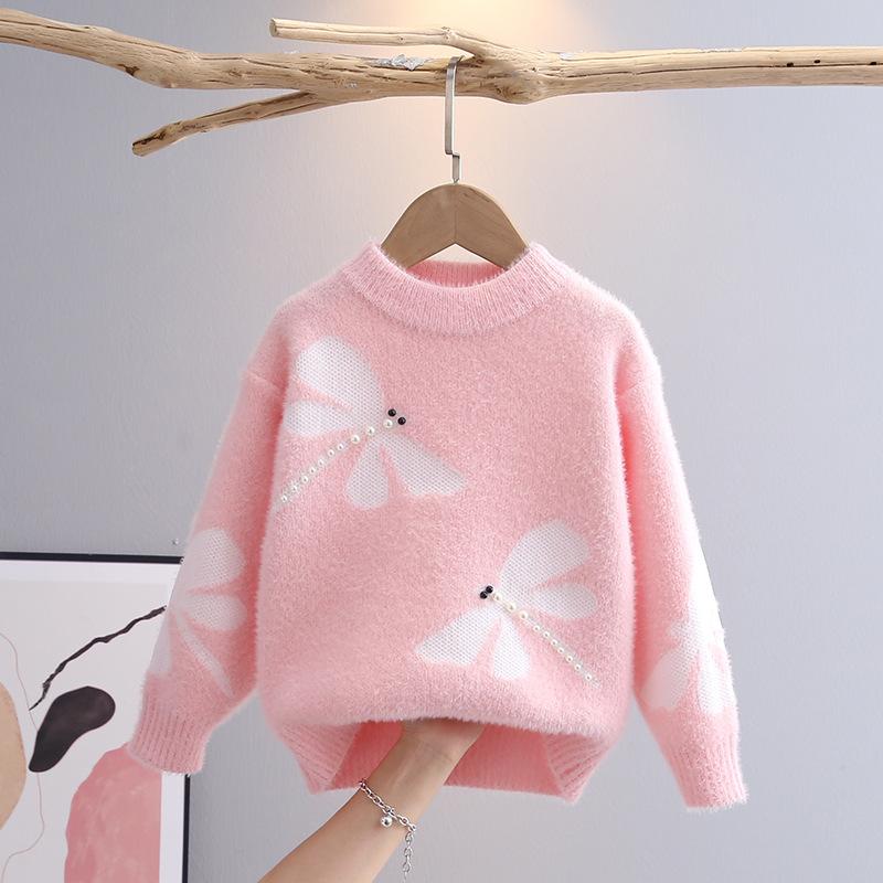 Herbst Winter Schöne Kinder Pullover Baby Libelle Muster Pullover Bottoming Shirt Mädchen Strickpullover Langarm Rundhals Pullover 110cm rosa von Joom DACH