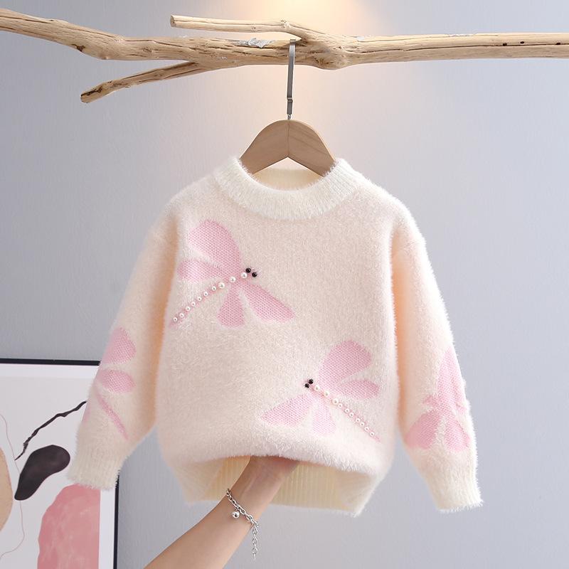 Herbst Winter Schöne Kinder Pullover Baby Libelle Muster Pullover Bottoming Shirt Mädchen Strickpullover Langarm Rundhals Pullover 110cm von Joom DACH