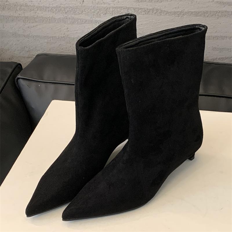 Herbst Winter Spitzzehen Stiefeletten Damen Designer Vintage Dünne Niedrige Absatzschuhe Modern Kurze Botas Zapatos De Mujer 41 schwarz von Joom DACH