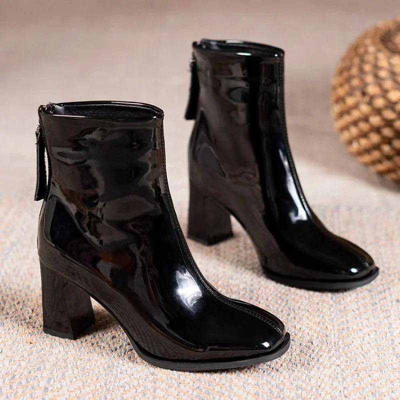 Herbst Winter Stiefeletten Frauen High Heel Stiefel Mode Dicken Absatz Kurze Stiefel Quadratische Schuhe Mode Schwarze Schuhe 40 schwarz von Joom DACH