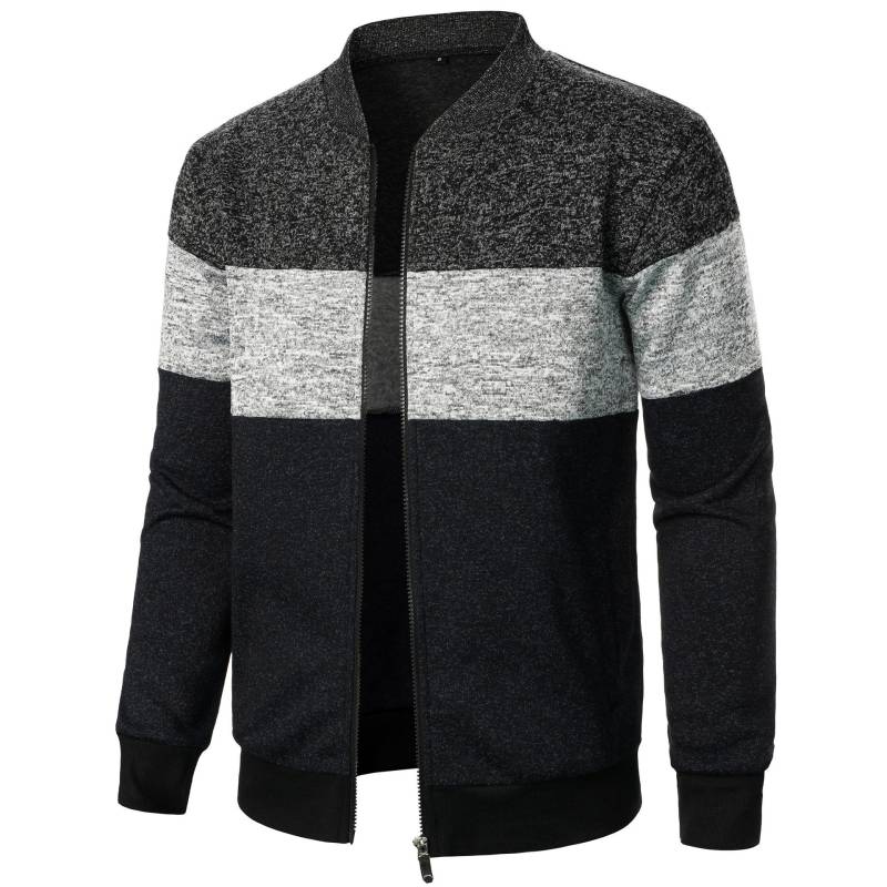 Herbst Winter Strickjacke Pullover Männer Fleece Zipper Pullover Samt Kontrast Gestreiften Pullover Mäntel Casual Jacken 2XL schwarz/grau von Joom DACH