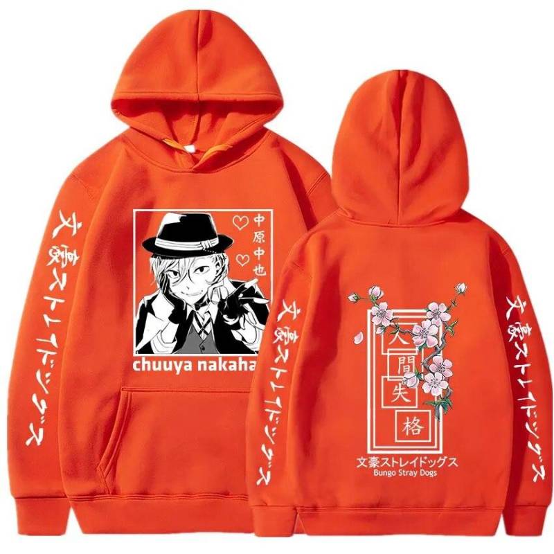 Herbst Winter Sweatshirt Männer Frauen Hoodies Fleece Pullover Anime Bungo Stray Dogs Chuuya Nakahara Tasche Hoodie Tops Fleece Hoodies M orange von Joom DACH