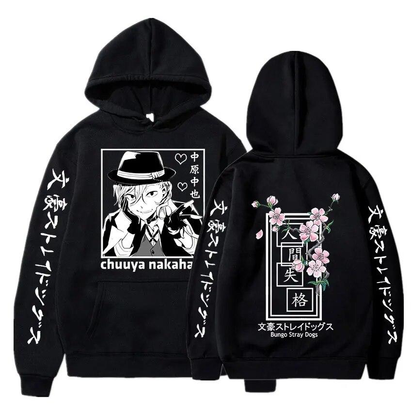 Herbst Winter Sweatshirt Männer Frauen Hoodies Fleece Pullover Anime Bungo Stray Dogs Chuuya Nakahara Tasche Hoodie Tops Fleece Hoodies XS schwarz von Joom DACH