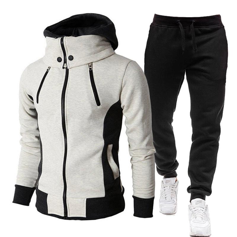 Herbst Winter Trainingsanzug Männer Anzüge Casual Hohe Callor Hoodie + Hose Sportswear Männlichen Warm Zipper Sweatshirts/jacke Zwei Stück set M weiß von Joom DACH