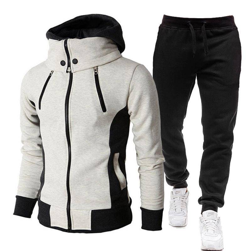 Herbst Winter Trainingsanzug Männer Anzüge Casual Hohe Callor Hoodie + Hose Sportswear Männlichen Warm Zipper Sweatshirts/jacke Zwei Stück set S von Joom DACH