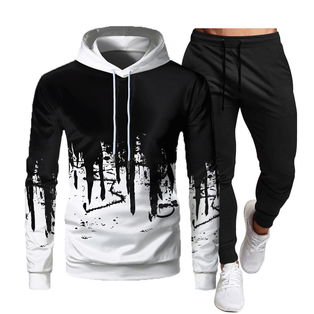 Herbst Winter Trainingsanzug Männer Drucken Mit Kapuze 2 Stück Sets Herren Outfits Anzug Männer Fleece Sport Hoodie Jogginghose Zwei Stück Sets XXXL weiß von Joom DACH