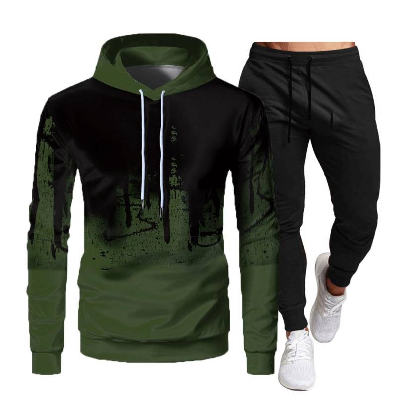 Herbst Winter Trainingsanzug Männer Drucken Mit Kapuze 2 Stück Sets Herren Outfits Anzug Männer Fleece Sport Hoodie Jogginghose Zwei Stück Sets XXXL grün von Joom DACH