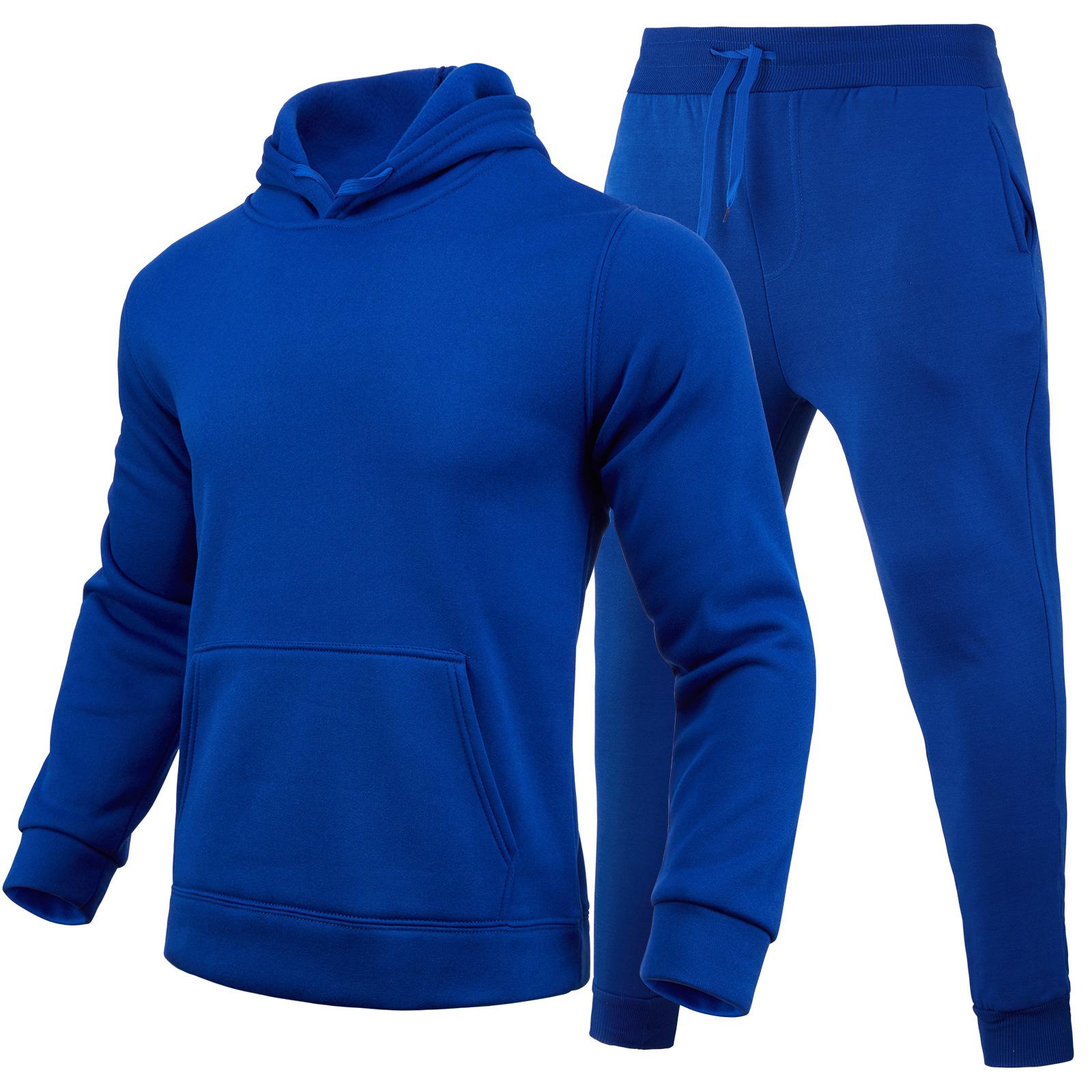 Herbst Winter Trainingsanzug Männer Feste Kapuze 2 Stück Sets Herren Outfits Anzug Männer Fleece Sport Hoodie Jogginghose Zwei Stück Sets L blau von Joom DACH