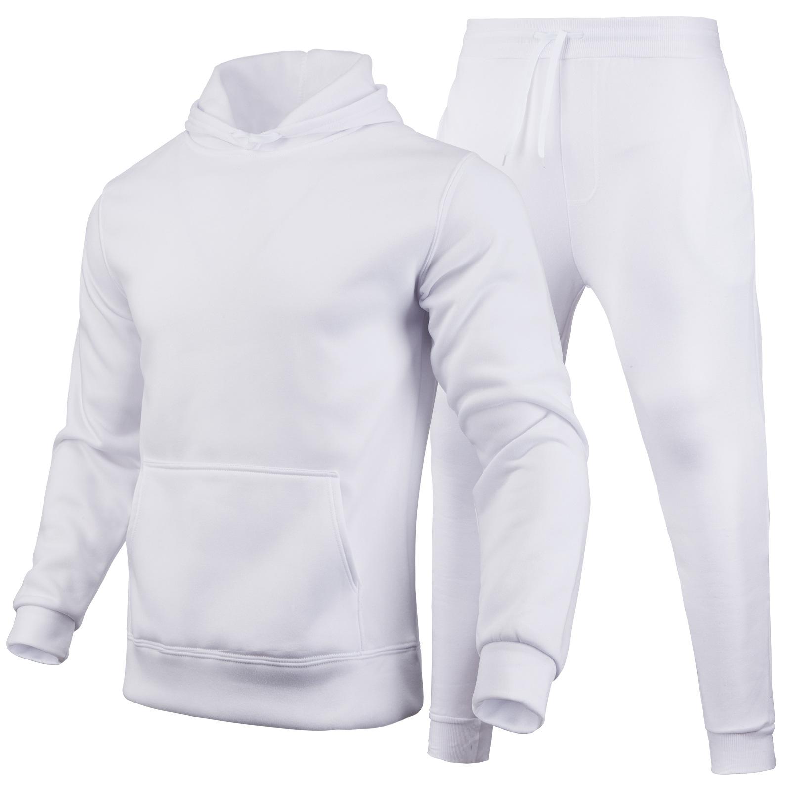 Herbst Winter Trainingsanzug Männer Feste Kapuze 2 Stück Sets Herren Outfits Anzug Männer Fleece Sport Hoodie Jogginghose Zwei Stück Sets L weiß von Joom DACH