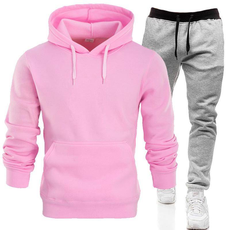 Herbst Winter Trainingsanzug Männer Feste Kapuze 2 Stück Sets Herren Outfits Anzug Männer Fleece Sport Hoodie Jogginghose Zwei Stück Sets L von Joom DACH