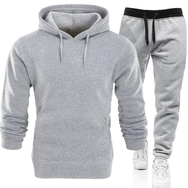 Herbst Winter Trainingsanzug Männer Feste Kapuze 2 Stück Sets Herren Outfits Anzug Männer Fleece Sport Hoodie Jogginghose Zwei Stück Sets L von Joom DACH