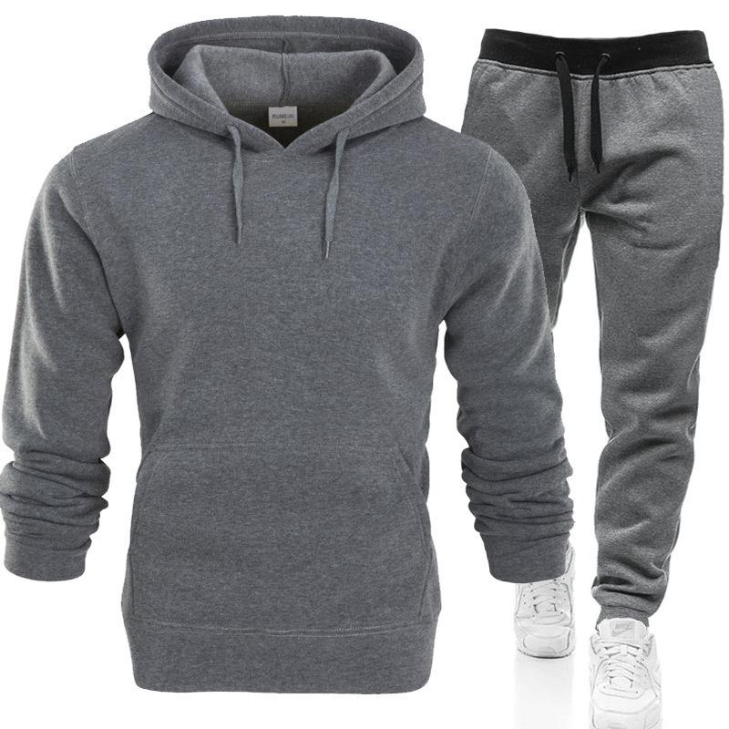 Herbst Winter Trainingsanzug Männer Feste Kapuze 2 Stück Sets Herren Outfits Anzug Männer Fleece Sport Hoodie Jogginghose Zwei Stück Sets L von Joom DACH
