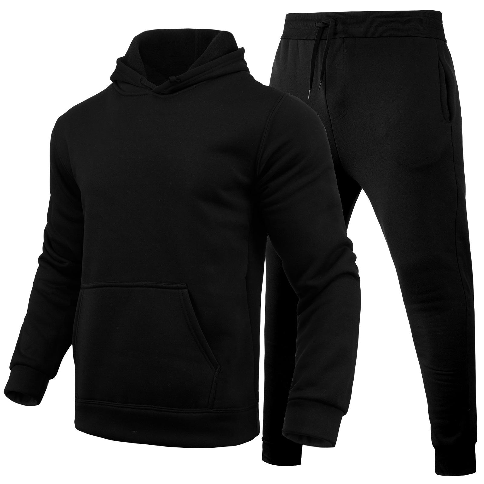 Herbst Winter Trainingsanzug Männer Feste Kapuze 2 Stück Sets Herren Outfits Anzug Männer Fleece Sport Hoodie Jogginghose Zwei Stück Sets M schwarz von Joom DACH