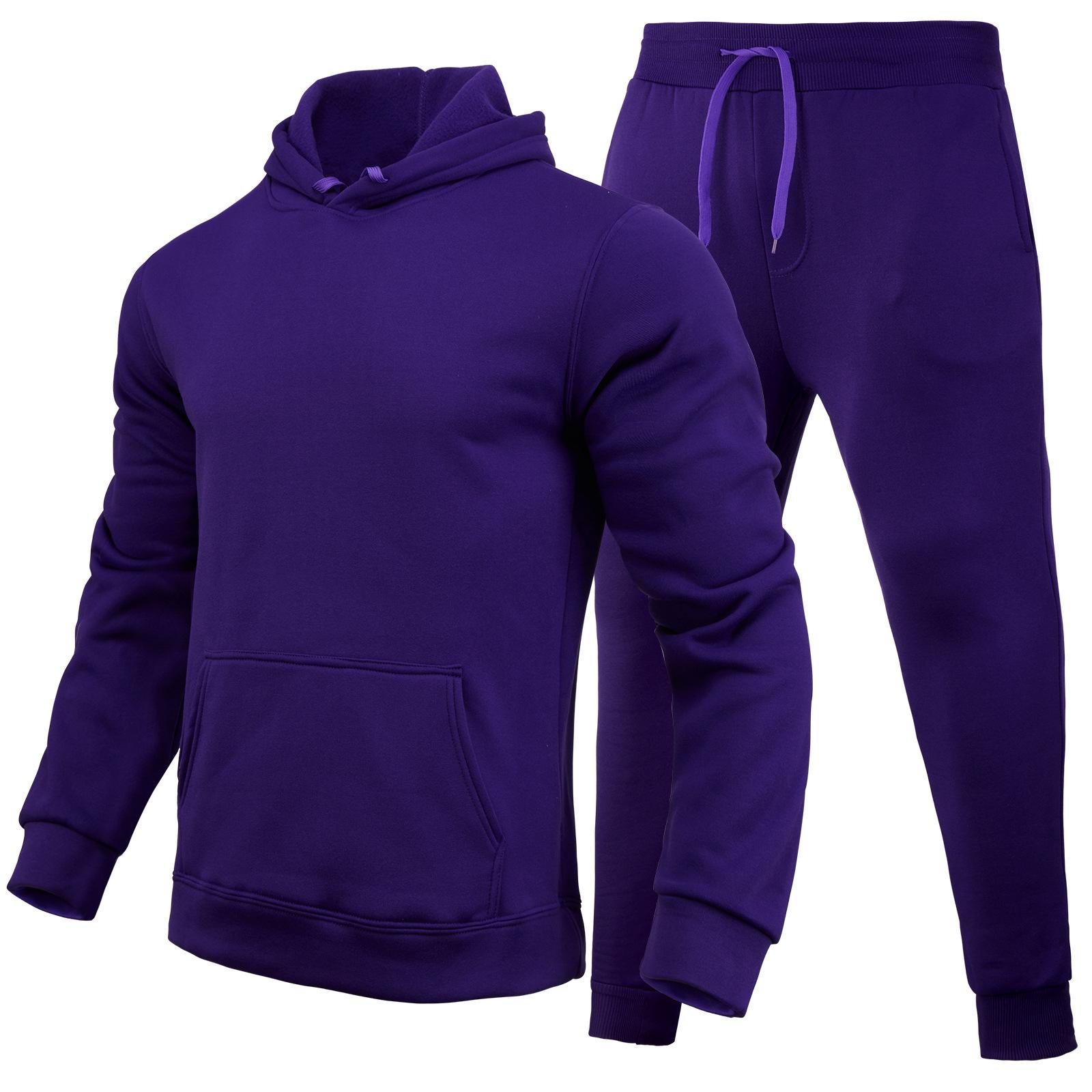 Herbst Winter Trainingsanzug Männer Feste Kapuze 2 Stück Sets Herren Outfits Anzug Männer Fleece Sport Hoodie Jogginghose Zwei Stück Sets S violett von Joom DACH