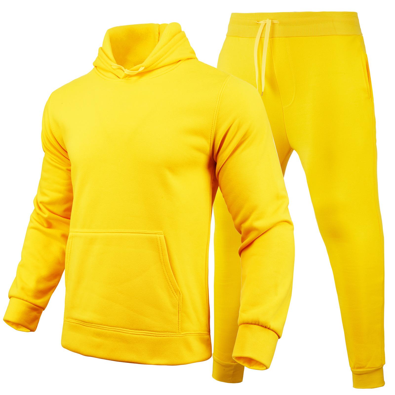 Herbst Winter Trainingsanzug Männer Feste Kapuze 2 Stück Sets Herren Outfits Anzug Männer Fleece Sport Hoodie Jogginghose Zwei Stück Sets XL gelb von Joom DACH