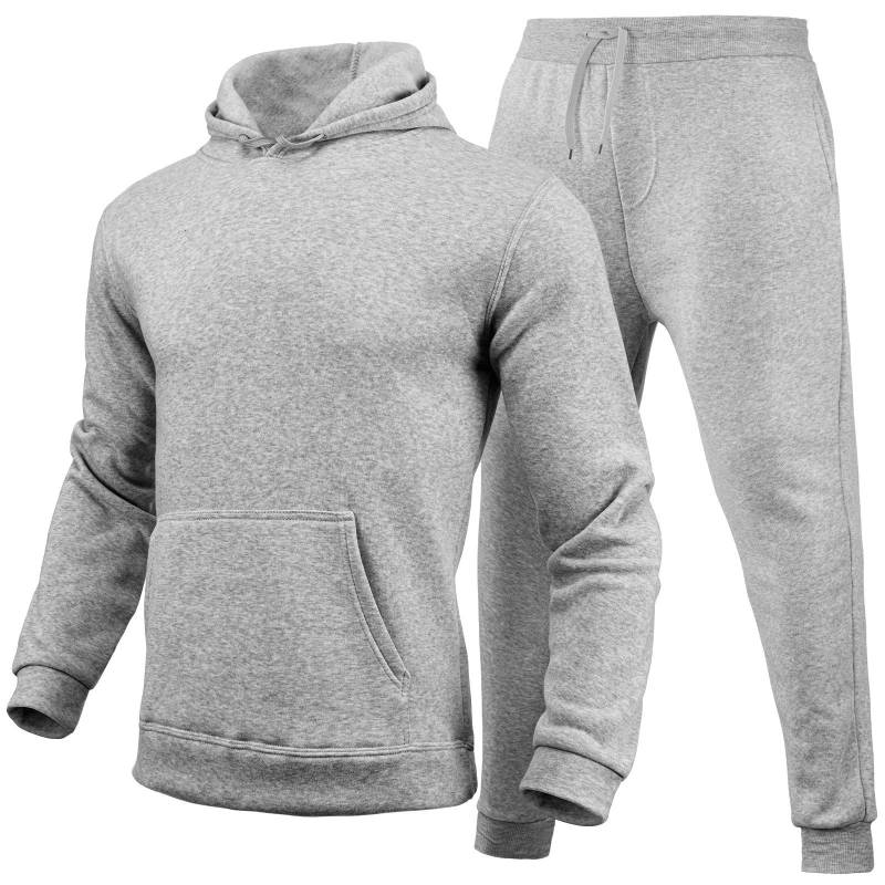 Herbst Winter Trainingsanzug Männer Feste Kapuze 2 Stück Sets Herren Outfits Anzug Männer Fleece Sport Hoodie Jogginghose Zwei Stück Sets XL licht grau von Joom DACH