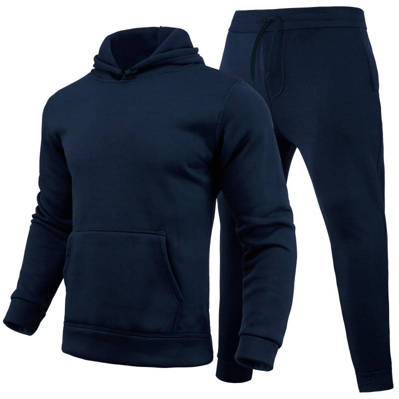 Herbst Winter Trainingsanzug Männer Feste Kapuze 2 Stück Sets Herren Outfits Anzug Männer Fleece Sport Hoodie Jogginghose Zwei Stück Sets XL navy blau von Joom DACH