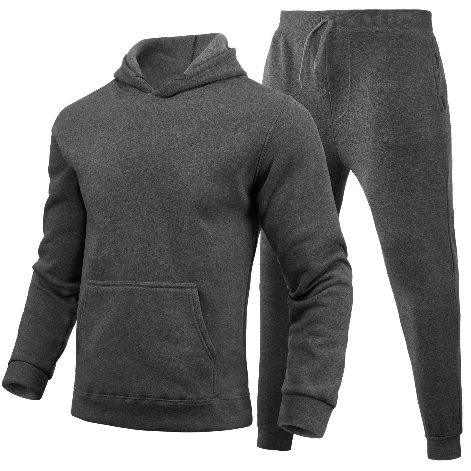 Herbst Winter Trainingsanzug Männer Feste Kapuze 2 Stück Sets Herren Outfits Anzug Männer Fleece Sport Hoodie Jogginghose Zwei Stück Sets XL dunkelgrau von Joom DACH