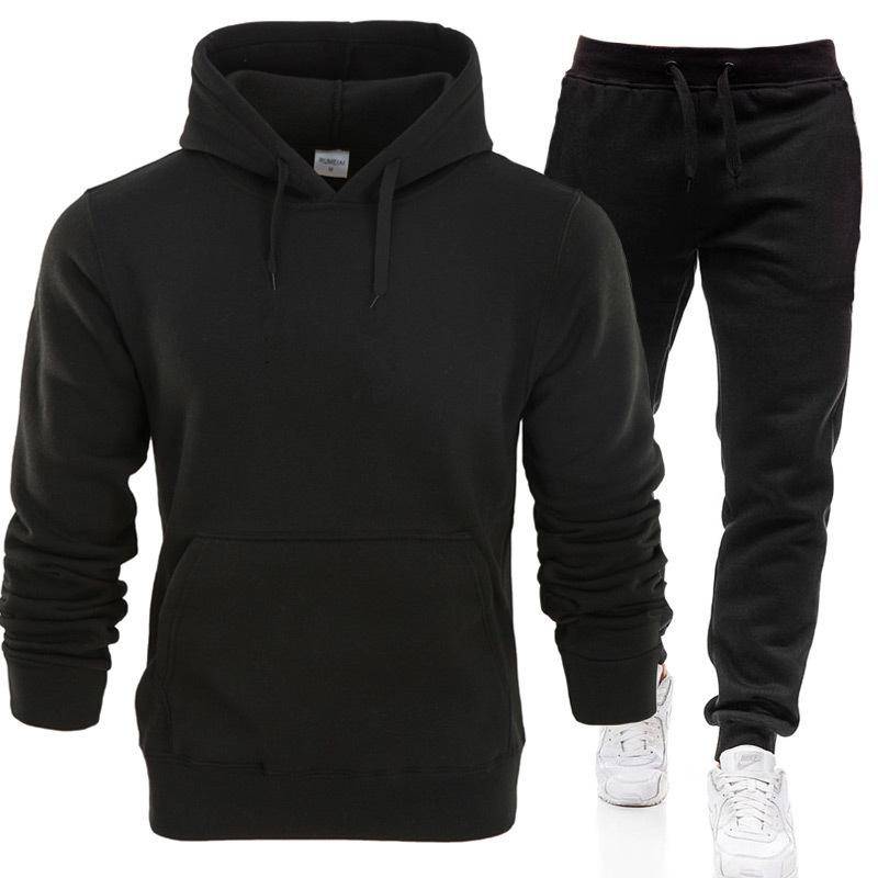 Herbst Winter Trainingsanzug Männer Feste Kapuze 2 Stück Sets Herren Outfits Anzug Männer Fleece Sport Hoodie Jogginghose Zwei Stück Sets XL von Joom DACH