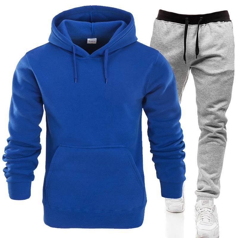 Herbst Winter Trainingsanzug Männer Feste Kapuze 2 Stück Sets Herren Outfits Anzug Männer Fleece Sport Hoodie Jogginghose Zwei Stück Sets XL von Joom DACH