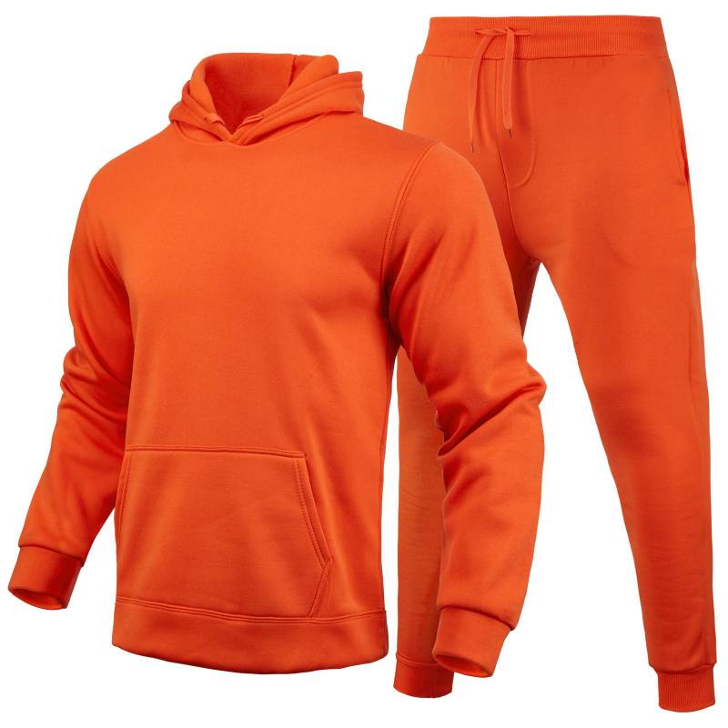 Herbst Winter Trainingsanzug Männer Feste Kapuze 2 Stück Sets Herren Outfits Anzug Männer Fleece Sport Hoodie Jogginghose Zwei Stück Sets XXL orange von Joom DACH