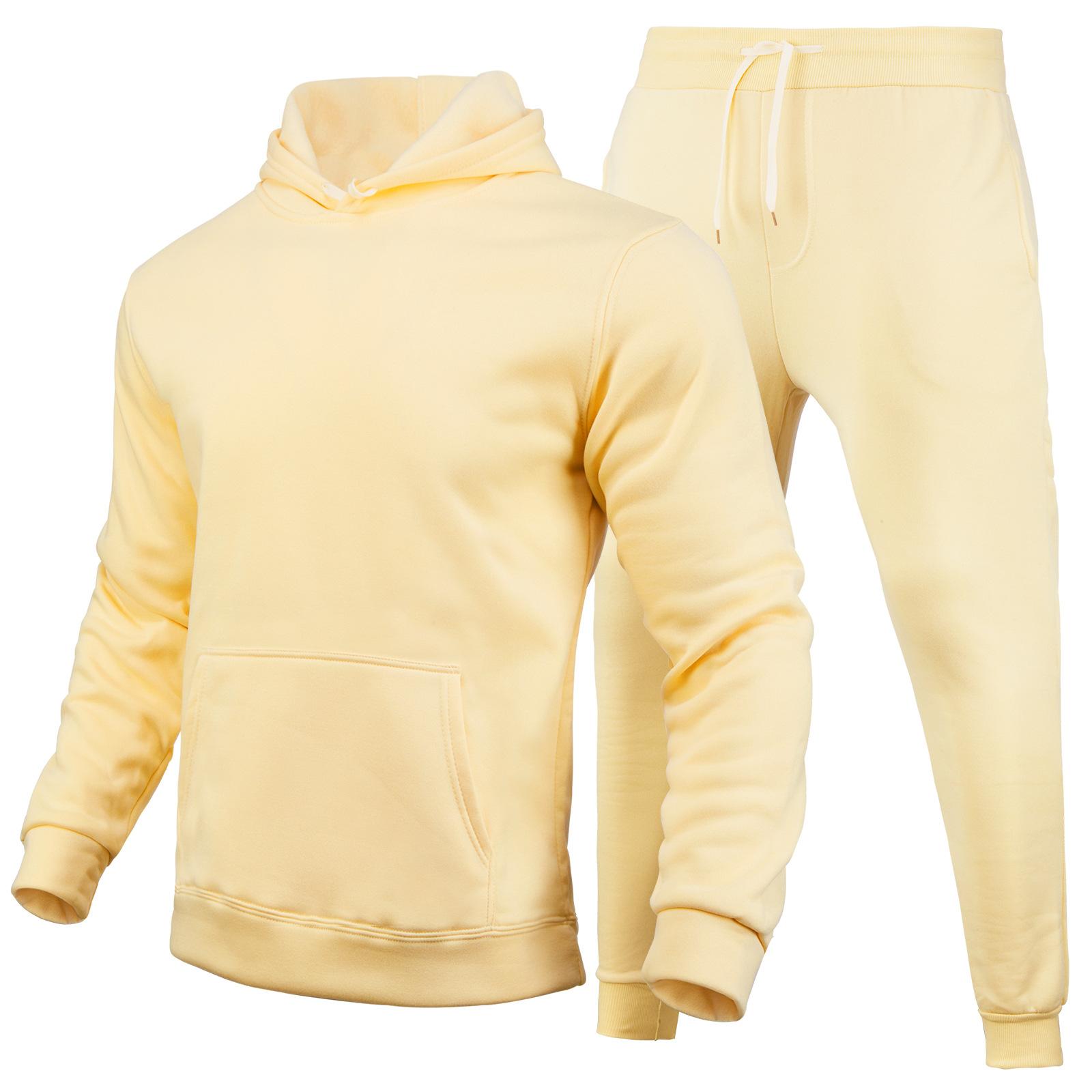 Herbst Winter Trainingsanzug Männer Feste Kapuze 2 Stück Sets Herren Outfits Anzug Männer Fleece Sport Hoodie Jogginghose Zwei Stück Sets XXL apricot von Joom DACH