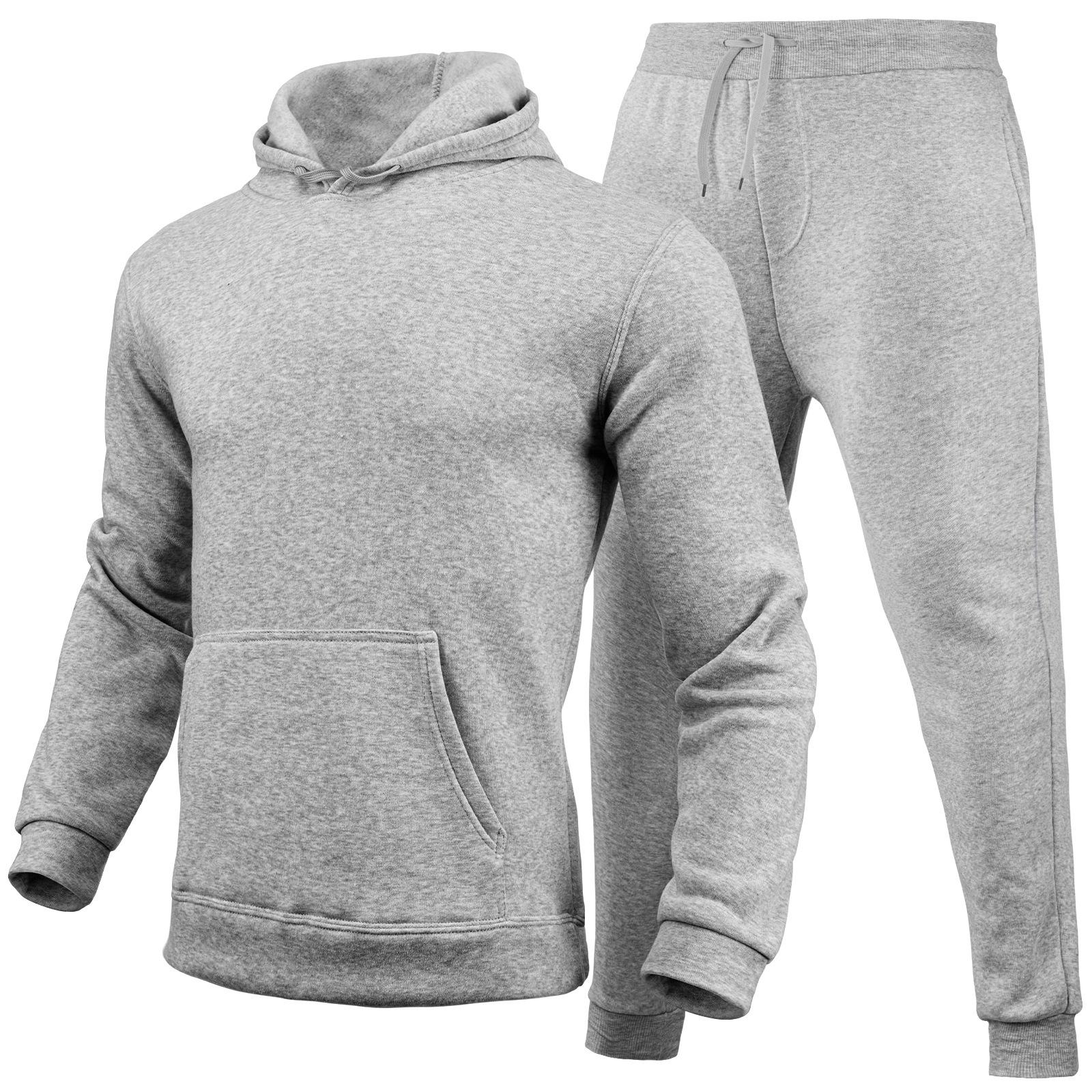 Herbst Winter Trainingsanzug Männer Feste Kapuze 2 Stück Sets Herren Outfits Anzug Männer Fleece Sport Hoodie Jogginghose Zwei Stück Sets XXXL licht grau von Joom DACH