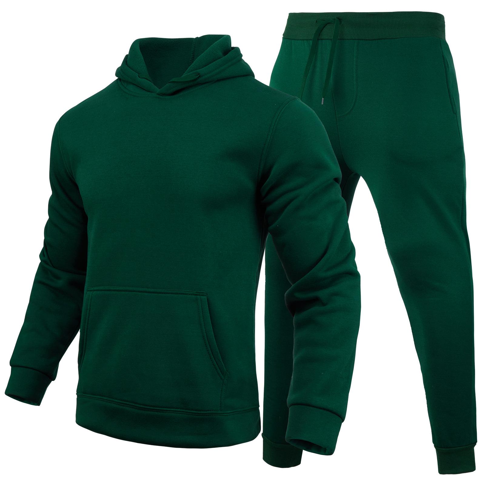 Herbst Winter Trainingsanzug Männer Feste Kapuze 2 Stück Sets Herren Outfits Anzug Männer Fleece Sport Hoodie Jogginghose Zwei Stück Sets XXXL grün von Joom DACH
