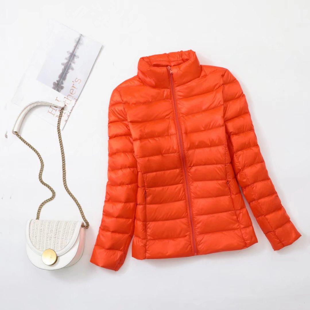 Herbst Winter Übergröße Leichte Daunenjacke Damen Innenstoff Slim Kurz Stehkragen Warm Weiße Entendaunenmantel Damen Oberbekleidung 4XL orange von Joom DACH