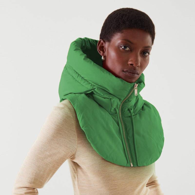 Herbst Winter Ultraleichte Daunen Kapuzenmützen für Damen Warmer Ringschal Hut Hals Reißverschluss Kordelzug Mantel Schal Kurzes Tanktop L grün von Joom DACH