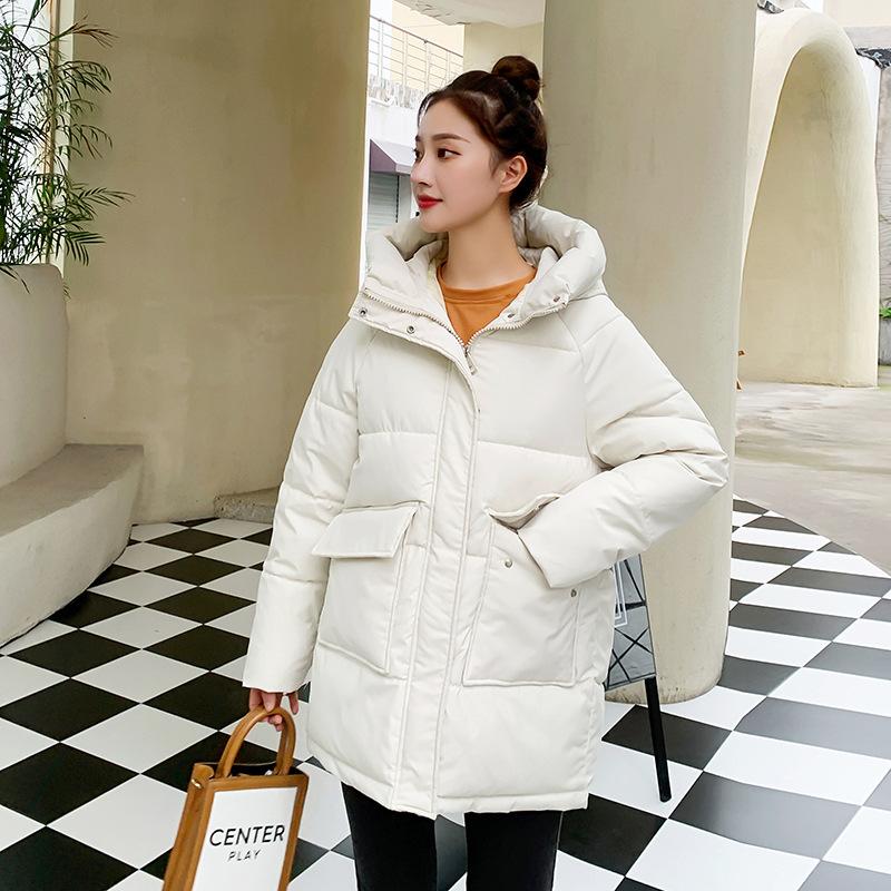 Herbst Winter Verdicken Warme Parka Frauen Casual Sweety Einfarbig Große Tasche Lose Kurze Kapuze Mantel Jacken Outwear XL beige von Joom DACH