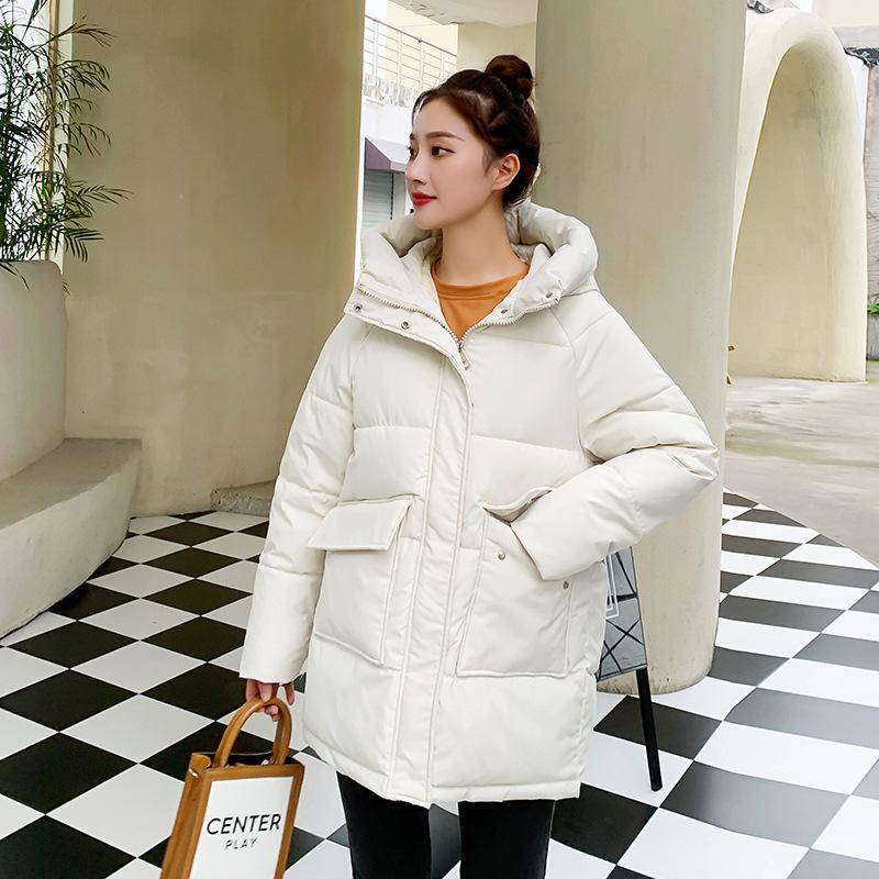 Herbst Winter Verdicken Warme Parka Frauen Casual Sweety Einfarbig Große Tasche Lose Kurze Kapuze Mantel Jacken Outwear XL beige von Joom DACH